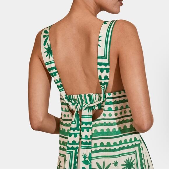 Anthropologie x Mon Renn Green and White Tropical Linen Blend Maxi Dress - Picture 6 of 11